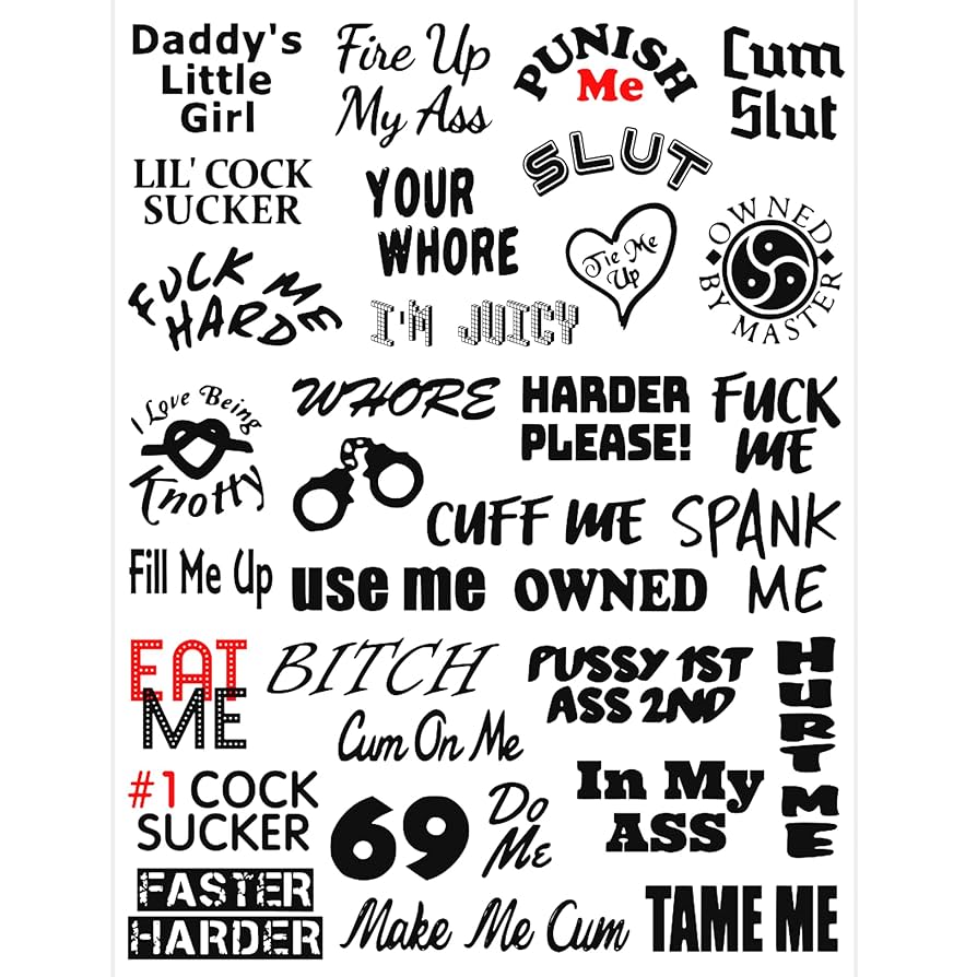 Tattoo Trashy slut full of shaming words written on her body3