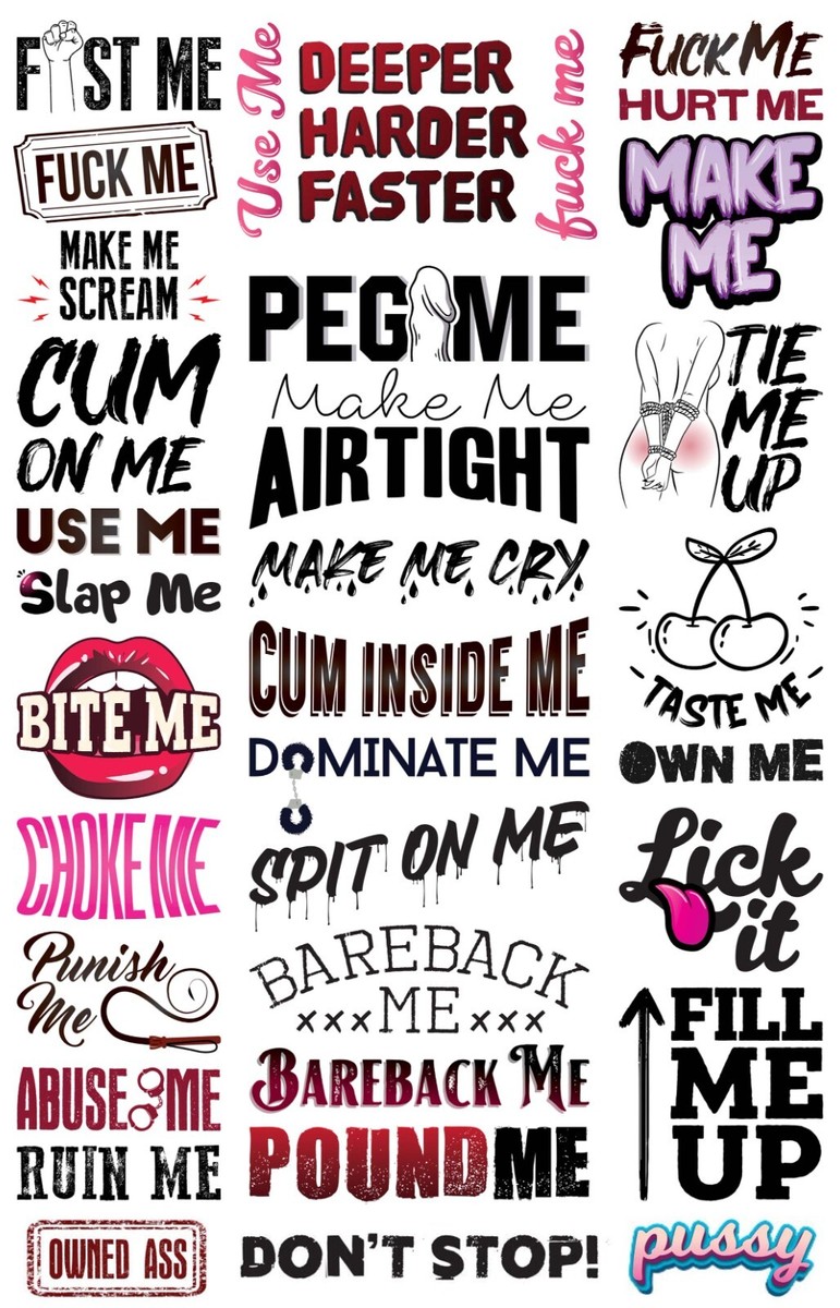 Tattoo Trashy slut full of shaming words written on her body9